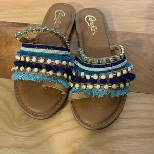 Candies jeweled and fringed toe sandals. 6